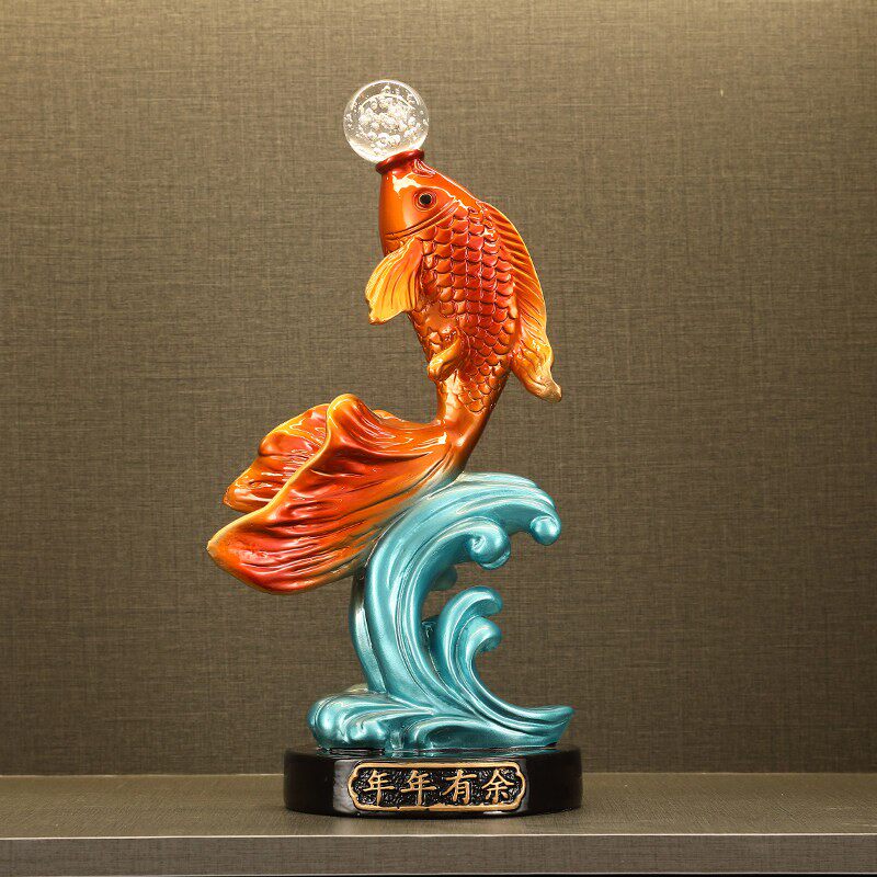珐琅彩客厅酒柜玄关电视柜装饰品乔迁礼品年年有余招财红鱼摆件