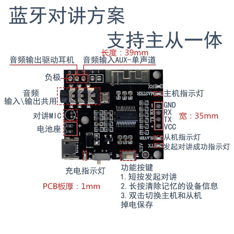 蓝牙模组RF3401M蓝牙无线音频无线数传|蓝牙对讲模块