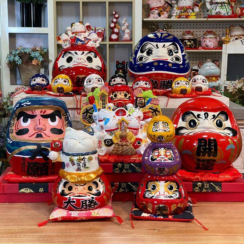 金石工坊达摩摆件招财猫存钱罐日式寿司店铺饭厅装饰创意开业礼品