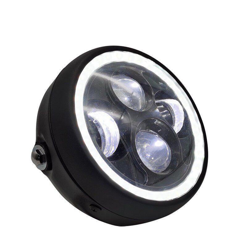 机车复古前大灯电动车LED四目带光圈改装件车灯CG125哈雷前照灯