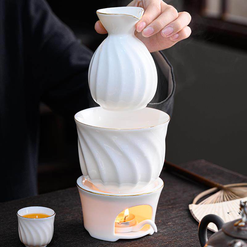 烛台温酒器烫酒壶家用黄酒底座蜡烛加热暖酒壶中式陶瓷煮酒器套装