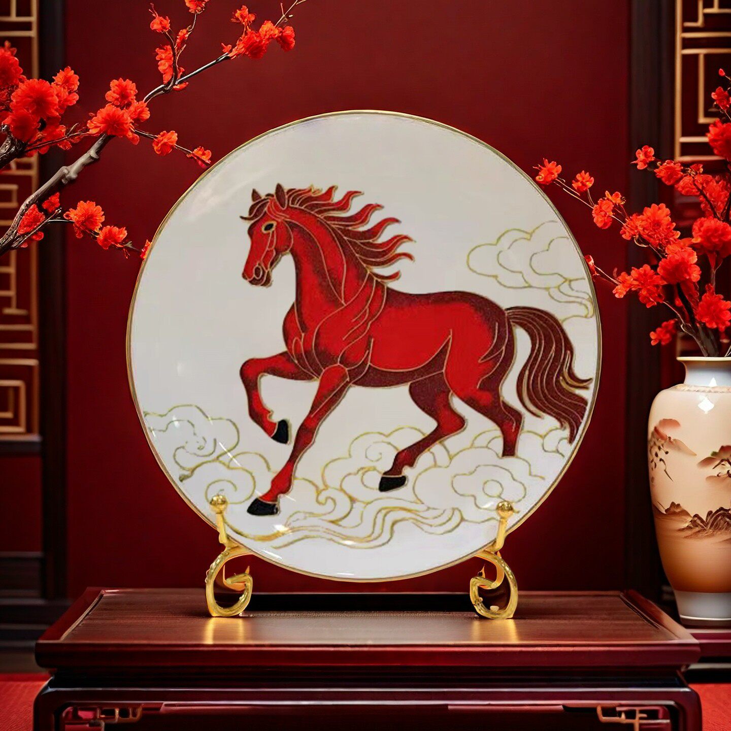 元旦手工diy马年掐丝珐琅画材料团建沙龙非遗景泰蓝骨瓷盘装饰画