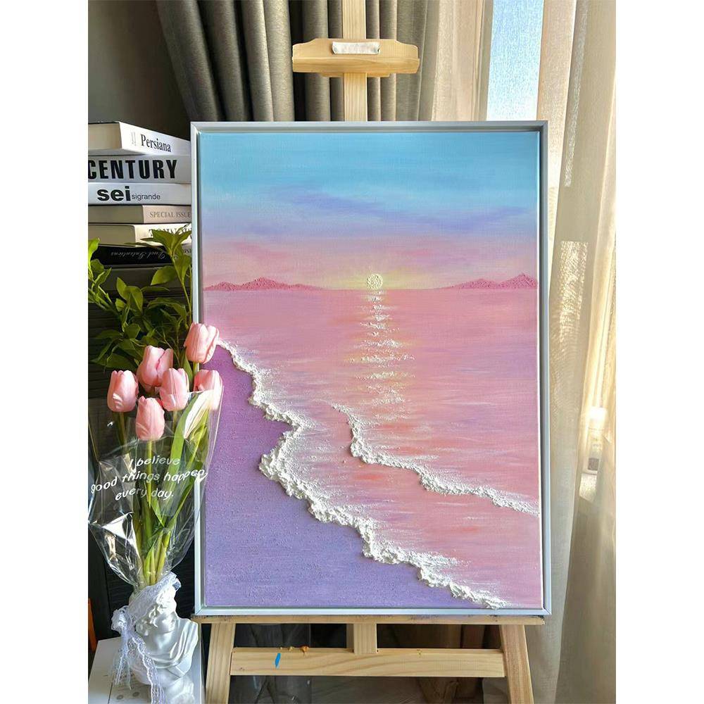 梦幻粉海石英砂肌理画diy材料工具包手绘手工丙烯数字油画装饰画
