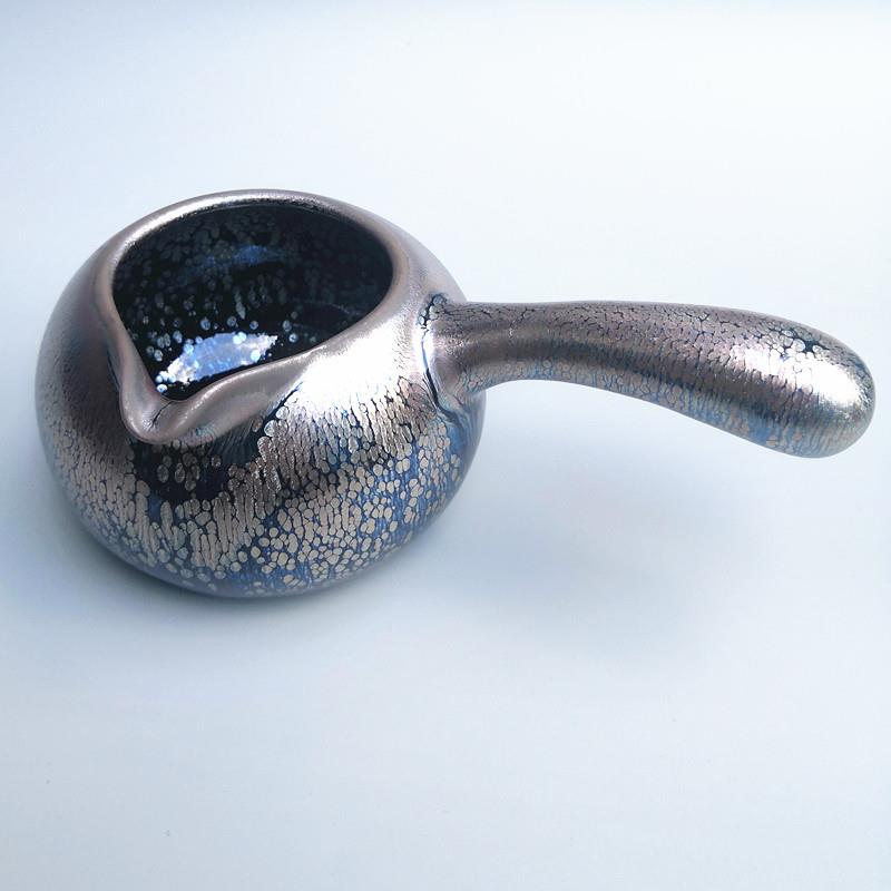 建阳建盏油滴侧把公道杯大铁胎陶瓷分茶器茶海茶具配件功道杯大号