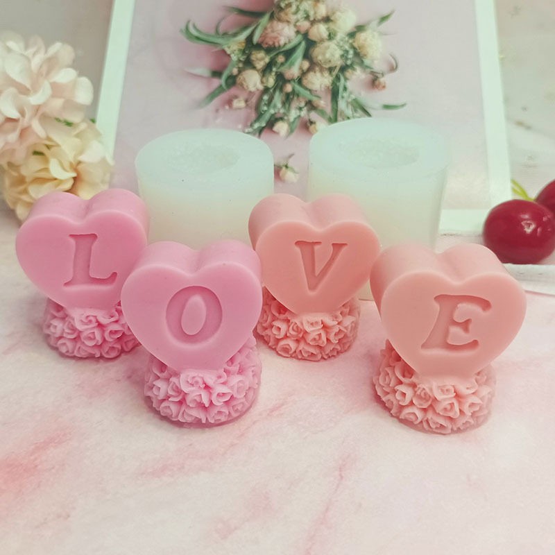 爱心玫瑰love矽胶模具手工皁精油香皁矽胶模具