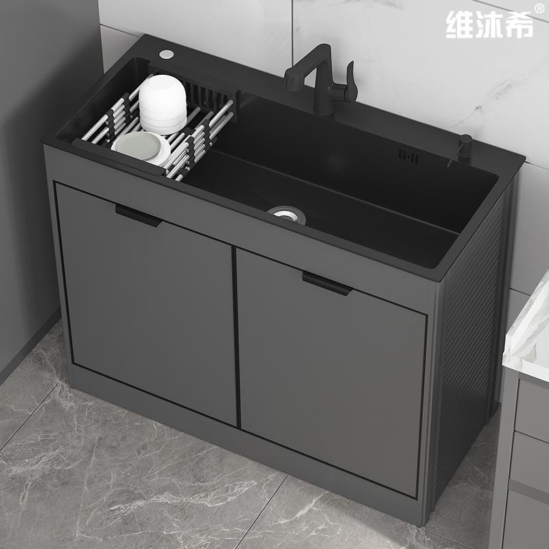 厨房不锈钢水槽洗菜盆大单槽洗碗池落地式一体橱柜家用大水池双槽