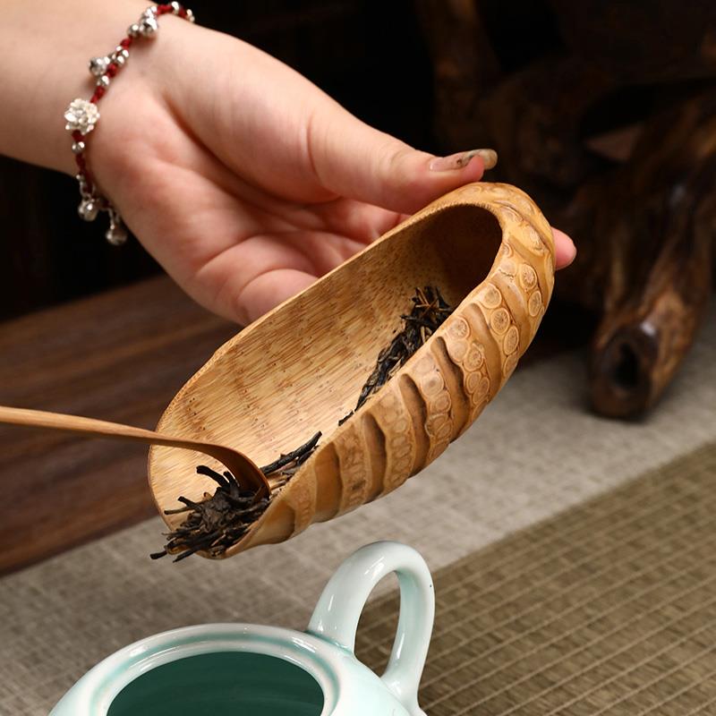 老竹根茶则茶拔两件套手工家用竹茶扒茶荷勺茶匙茶艺茶道茶具配件