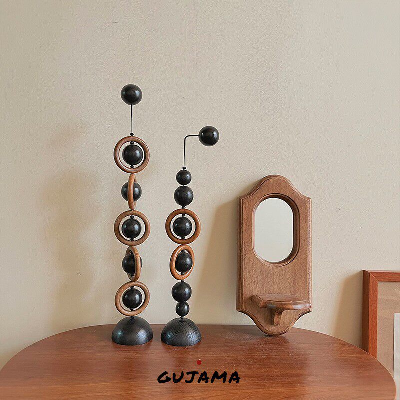 GUJAMA原创侘寂风圈圈几何木质摆件家居民宿桌面小众复古装饰ins