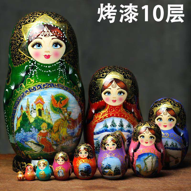 烤漆俄罗斯套娃10层满洲里哈尔滨冰雪旅游纪念工艺礼品木质摆件