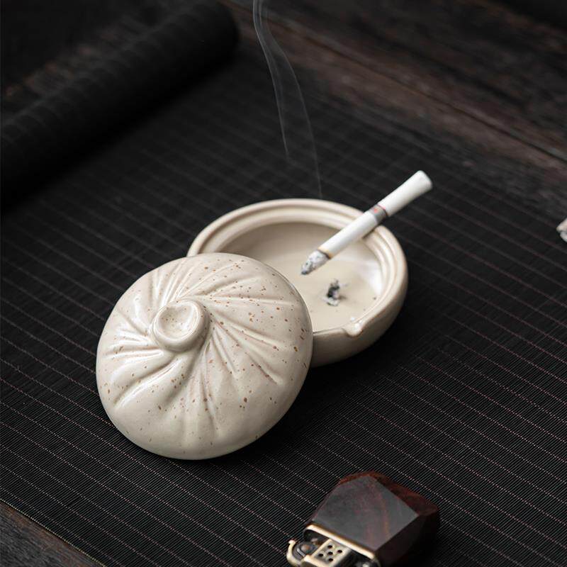 【包子】包发陶瓷烟灰缸家用茶几带盖个性潮流装饰防风防飞灰烟缸
