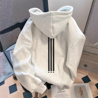 美式高街潮牌三条杠连帽卫衣男款