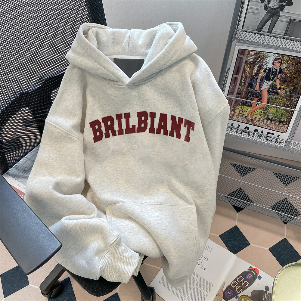 复古oversize白灰色连帽卫衣男女