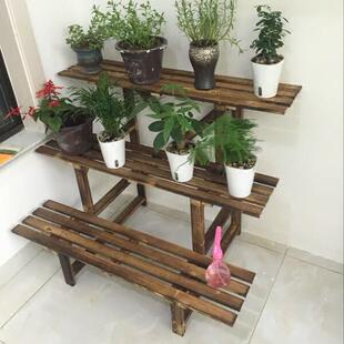 包邮阳台实木多层阶梯置物架简约组装层架田园风格碳化防腐木花架