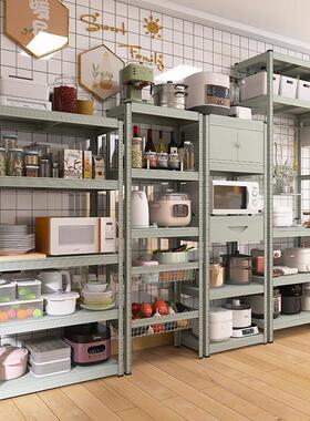 灰绿色厨房置物架落地式多层微波炉烤箱架子收纳层架铁艺放锅架