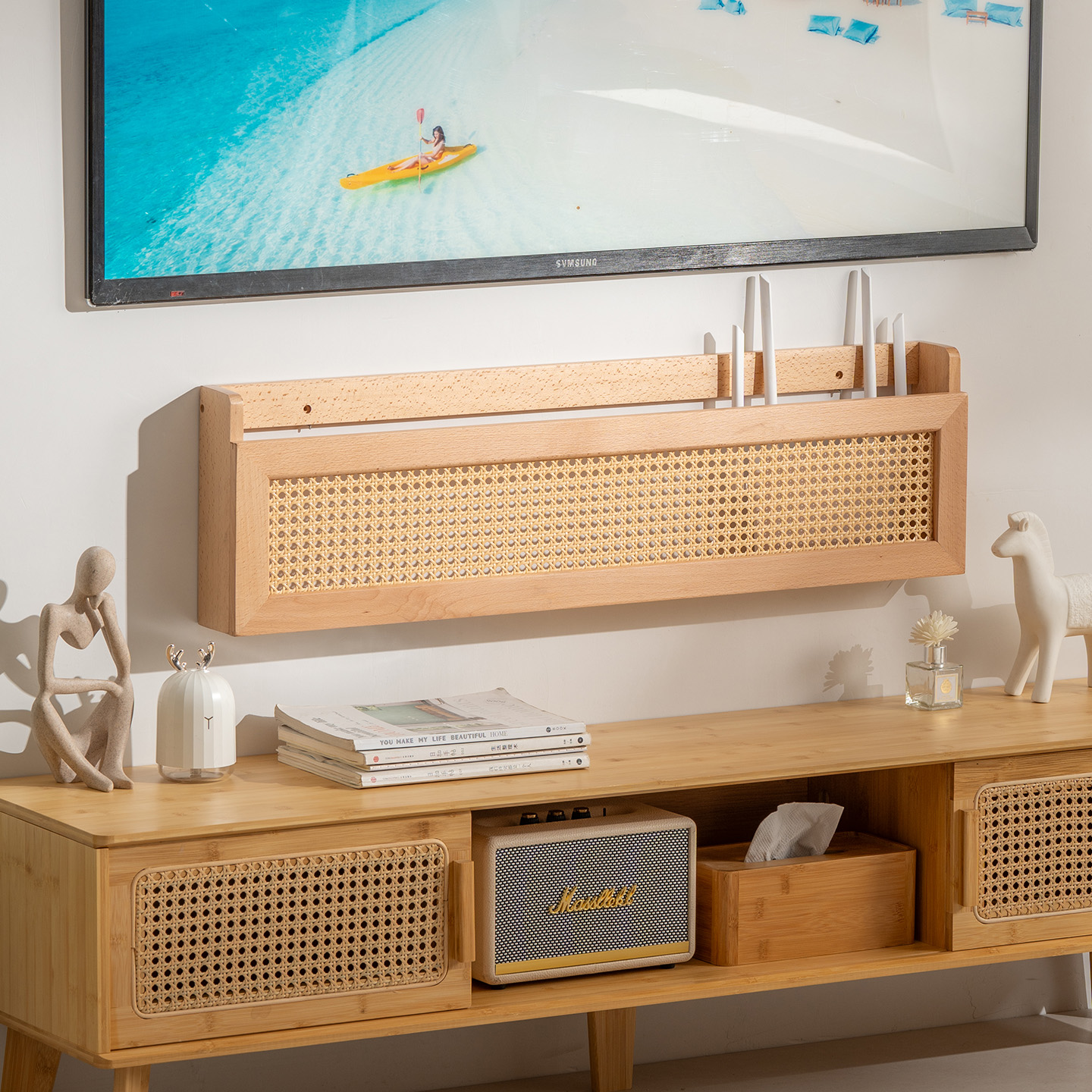 壁挂路由器收纳盒实木电线盒