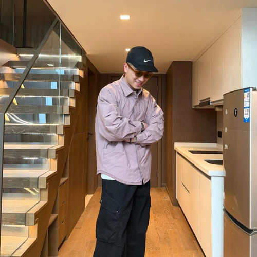 春季男士格子拼接假两件衬衫