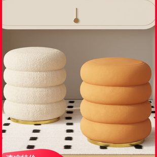北欧化妆凳家用梳妆台凳子网红奶油风现代客厅轻奢简约美甲矮圆凳