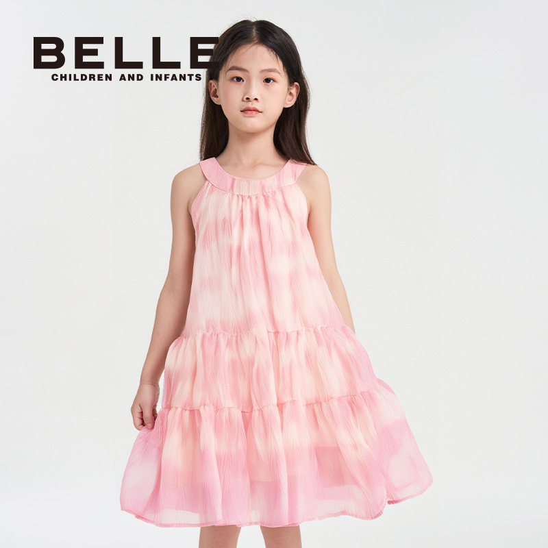 BELLE百丽童装女童连衣裙夏季女孩百搭舒适无袖儿童仙气裙公主裙
