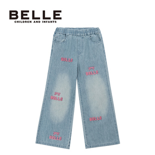 百丽童装女童牛仔裤2026春夏新款儿童休闲裤女孩直筒裤洋气阔腿裤