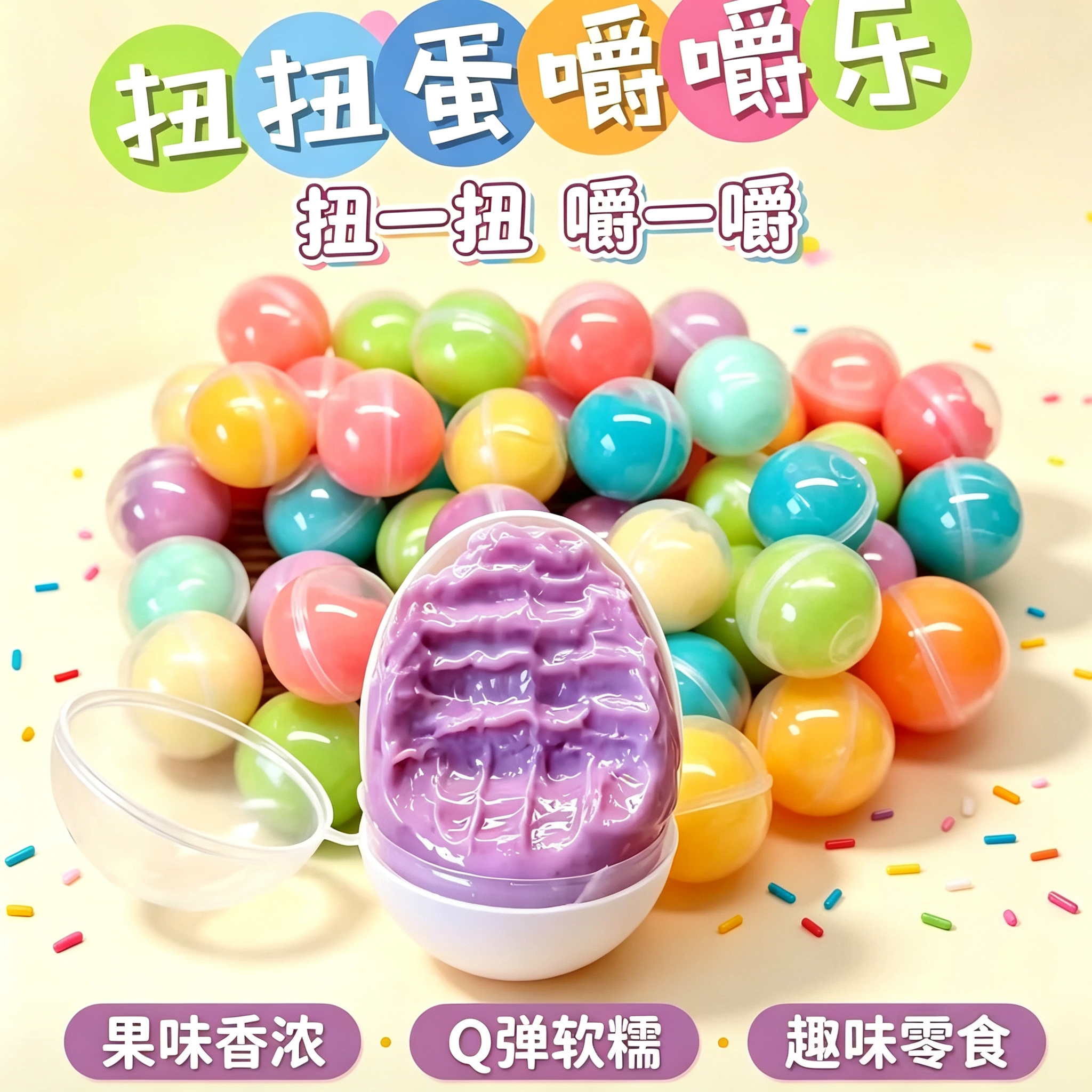 彩色扭扭蛋嚼嚼乐奶糖网红爆款商超批发校园零食儿童零食趣味糖果