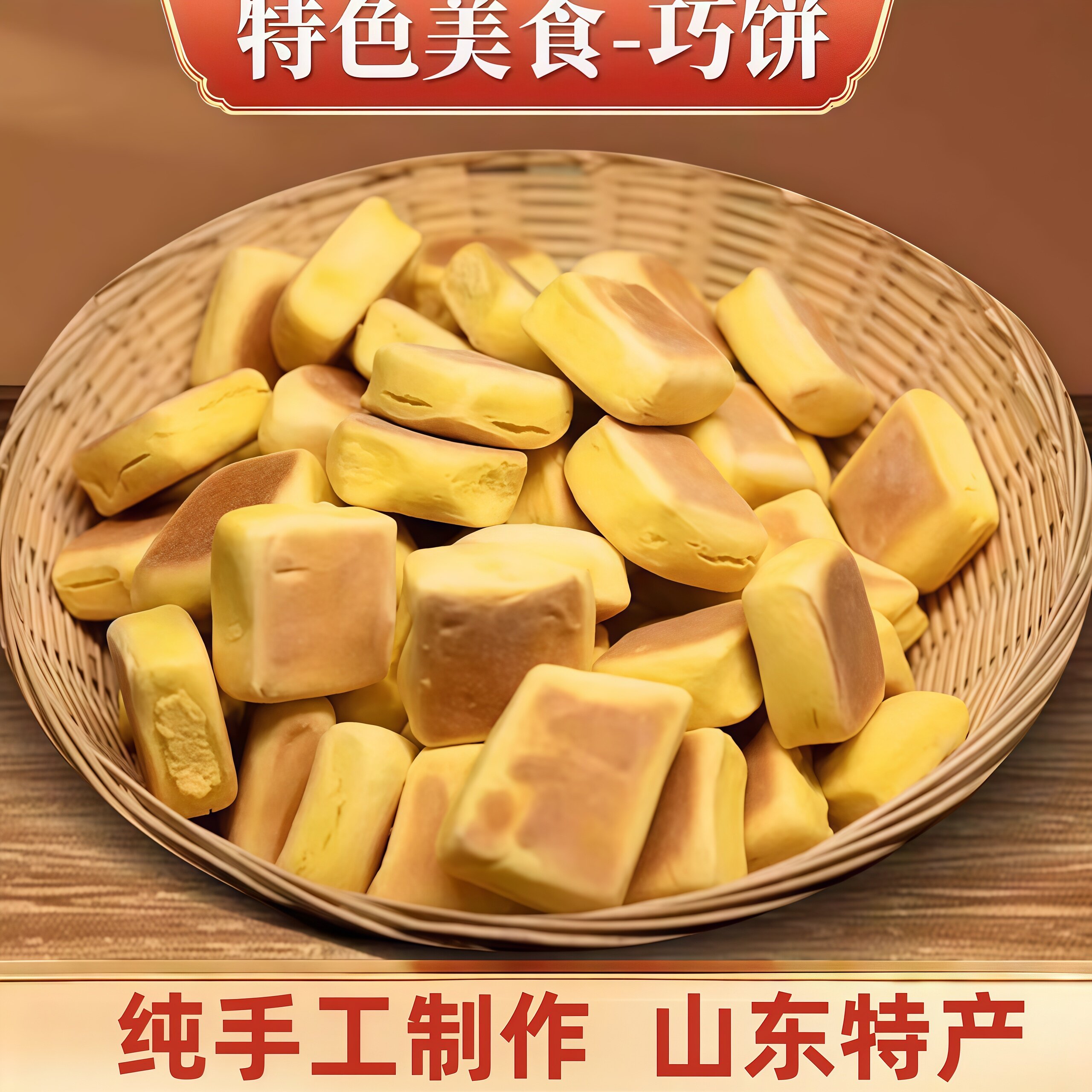 山东特产巧饼果饽花手工南瓜巧饼即食小火烧喜饼馍馍纯面食无添加