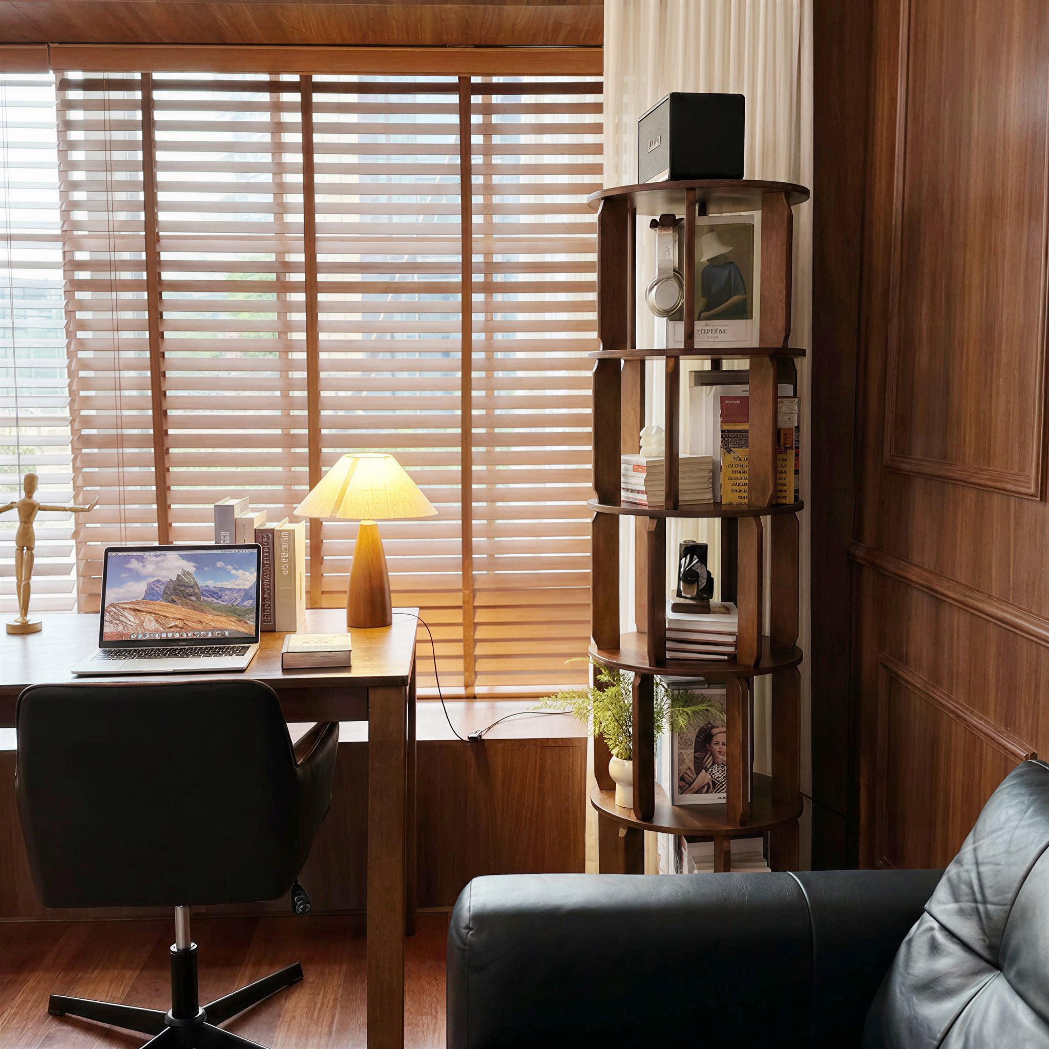 顾家家居实木旋转书架360度转角书柜卧室移动带轮立体落地杂志架