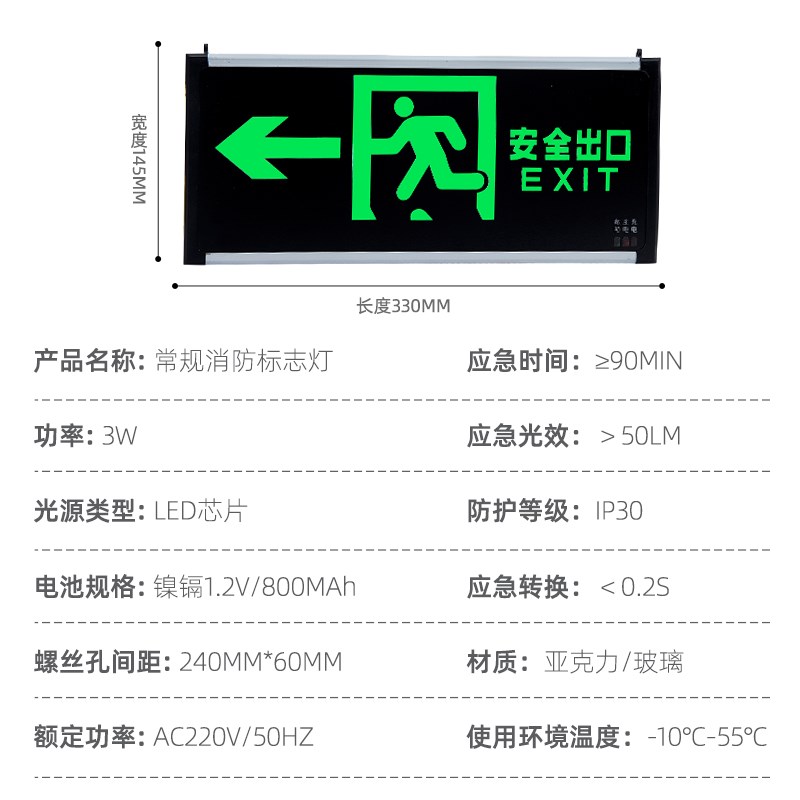 安全出口亚克力材质应急指示牌消防疏散标志led通道紧急逃生灯
