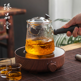 侧把煮茶壶耐热玻璃蒸茶壶家用防烫茶水分离泡茶壶双内胆煮茶套装