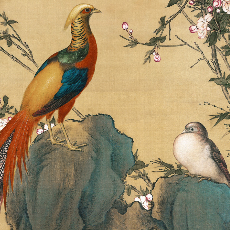 前程似锦挂画锦春图郎世宁画锦鸡工笔花鸟画入户新中式玄关装饰画