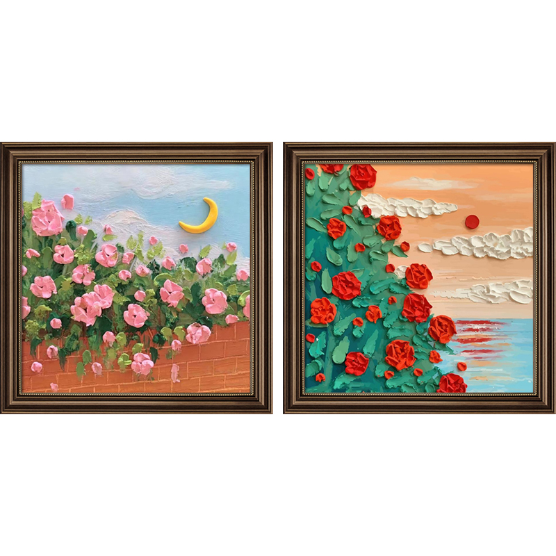 花卉肌理画主卧床头挂画系儿童房装饰画美式房间艺术风景油画图片