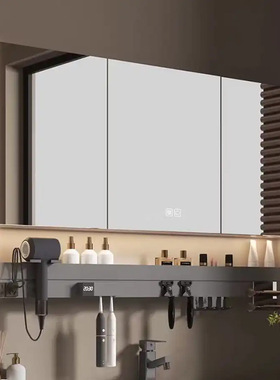 欧红志智能镜柜不锈钢多功能带灯防雾单独卫生间镜子电吹风机架厂
