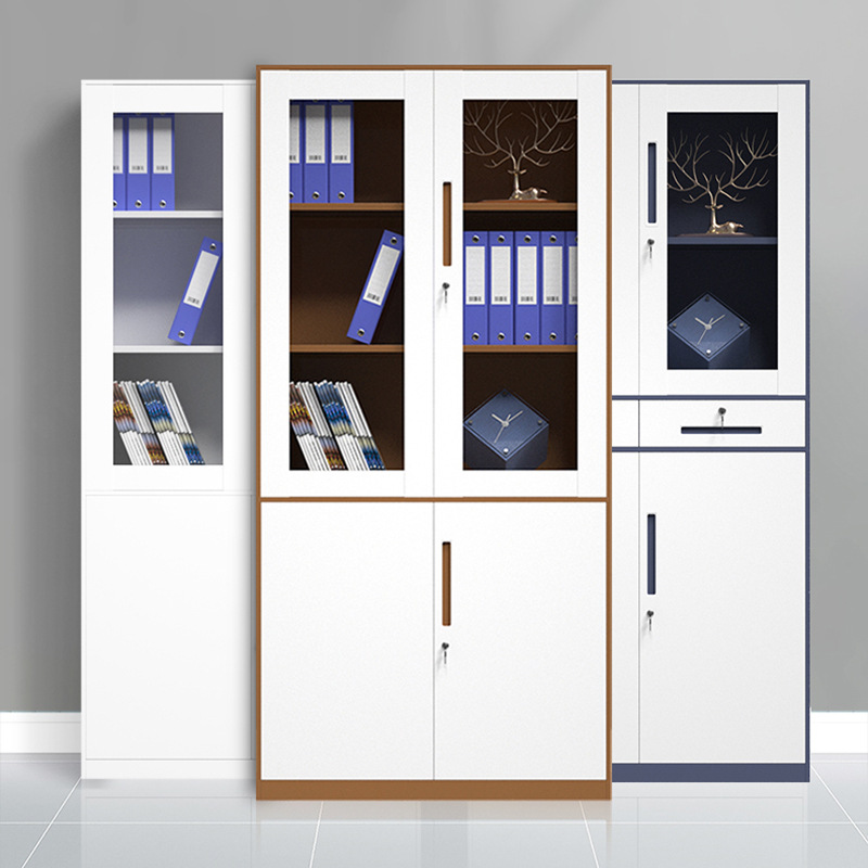 拆装文件柜铁皮柜窄边办公室档案柜木纹资料柜带锁财务凭证柜矮柜