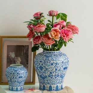 复古青花瓷花瓶陶瓷装 中式 饰鲜花干花餐桌办公室家居客厅摆件花器