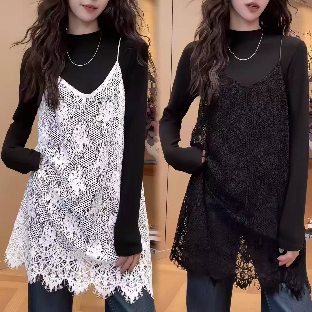 大码女装屁帘遮胯中长款蕾丝吊带背心春季新款小众宽松叠穿打底裙