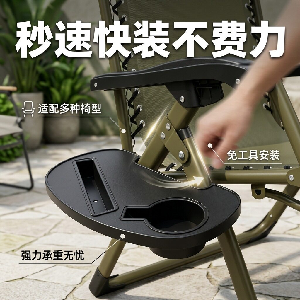 折叠躺椅茶杯架沙滩椅配件午休椅通用型杯托手机置物架多功能托盘