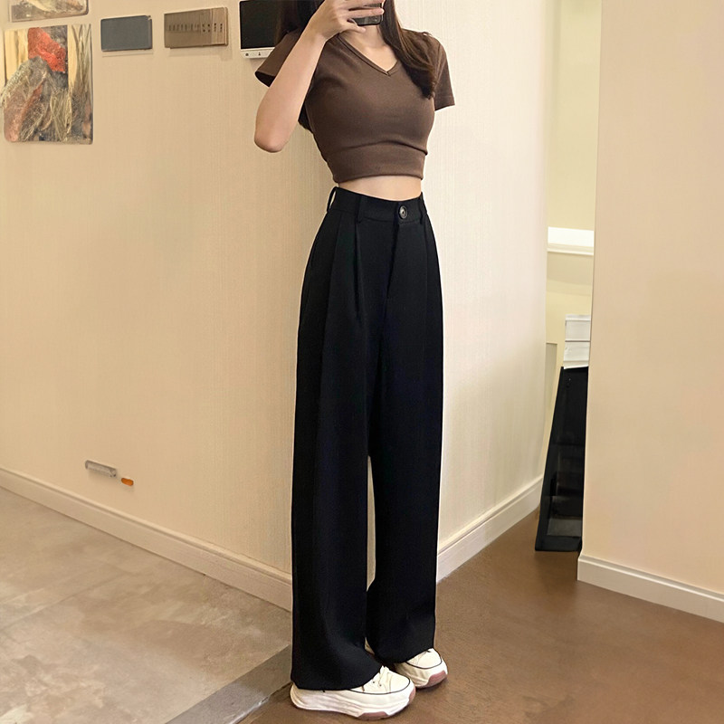 黑色西装裤女春秋款胖妹妹mm高腰宽松显瘦阔腿休闲裤梨形身材