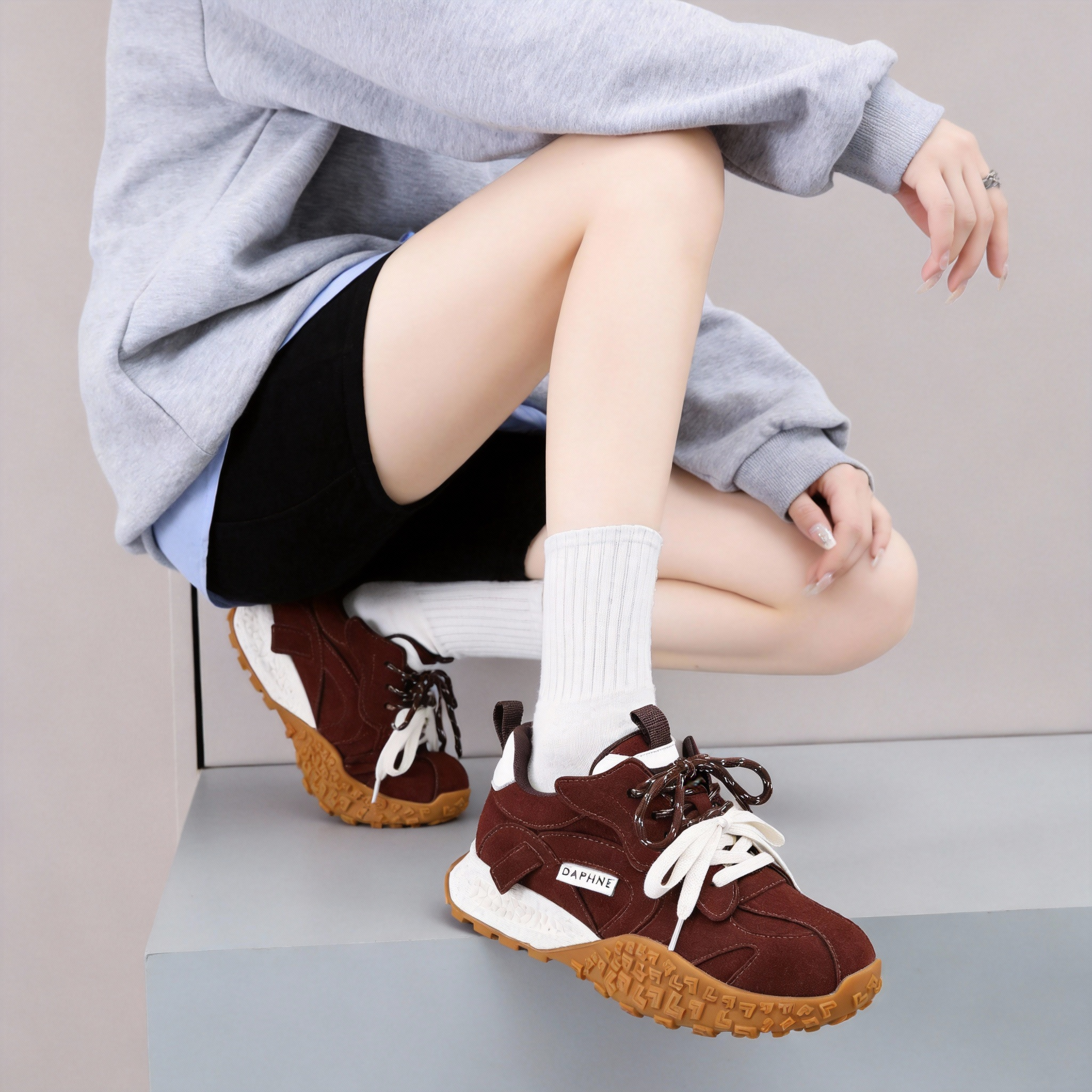 达芙妮小个子内增高鸳鸯带德训鞋女秋冬休闲运动鞋复古阿甘鞋软底,女鞋,工装鞋,淘宝优惠券,粉丝福利购,淘宝优惠卷