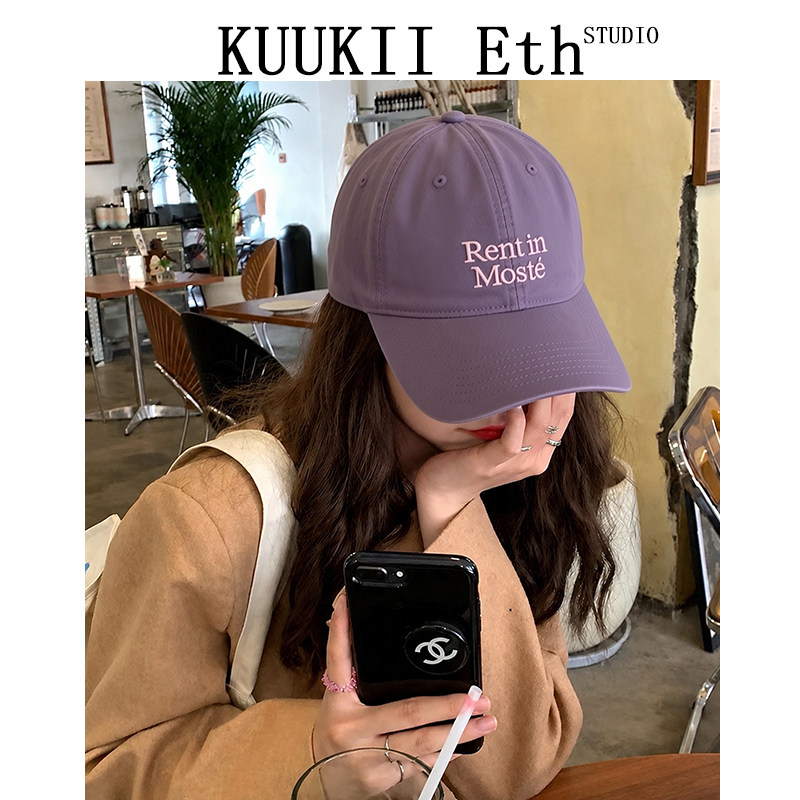 KUKIÐ韩版紫色字母刺绣棒球帽女大头围显脸小鸭舌帽防晒遮阳帽