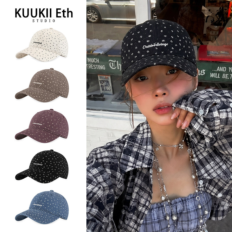 KUKI&ETH新款小清新软顶棒球帽女花边宽帽檐鸭舌帽子甜美小碎花