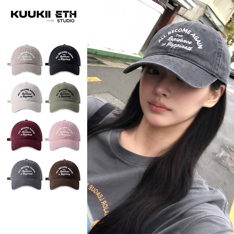 KUKI&ETH韩国潮牌鸭舌帽宽檐圆顶帽子女款春夏字母美式棒球帽男