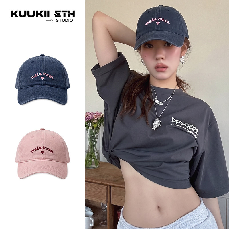 韩国博主同款棒球帽女刺绣字母甜美软顶水洗棉显脸小遮阳帽鸭舌帽