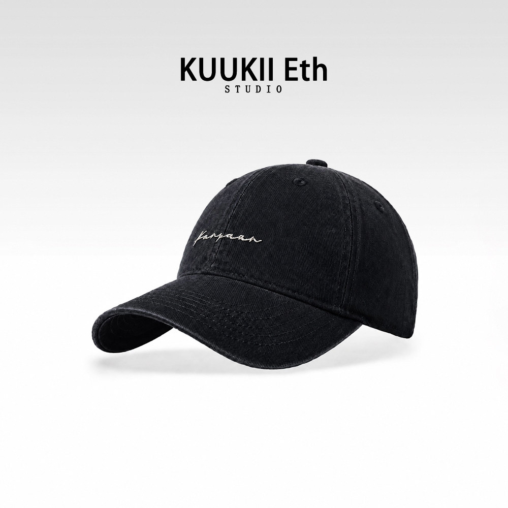 KUKIÐ新款水洗做旧棒球帽男女韩版字母刺绣皮带鸭舌帽显脸小
