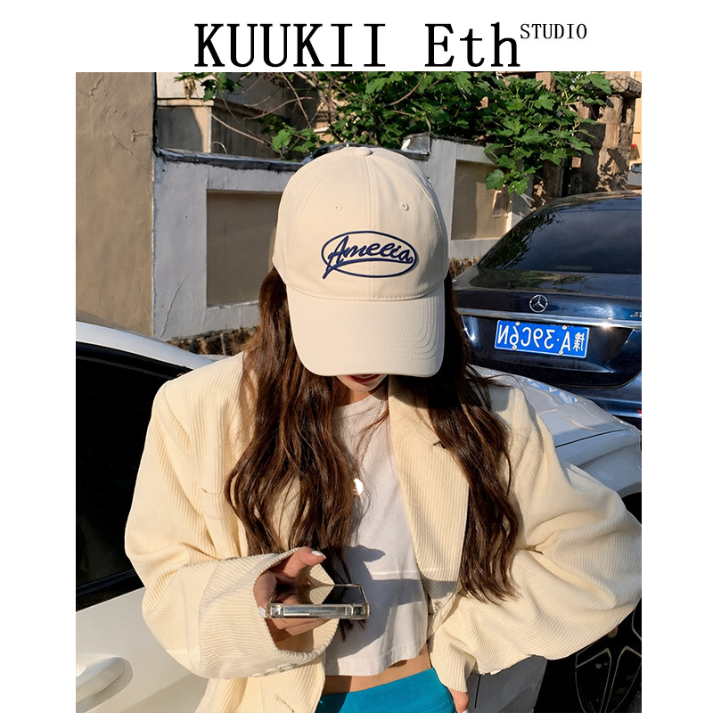 KUKI&ETH韩版ins新款棒球帽子女韩版百搭字母显脸小弯檐鸭舌帽男