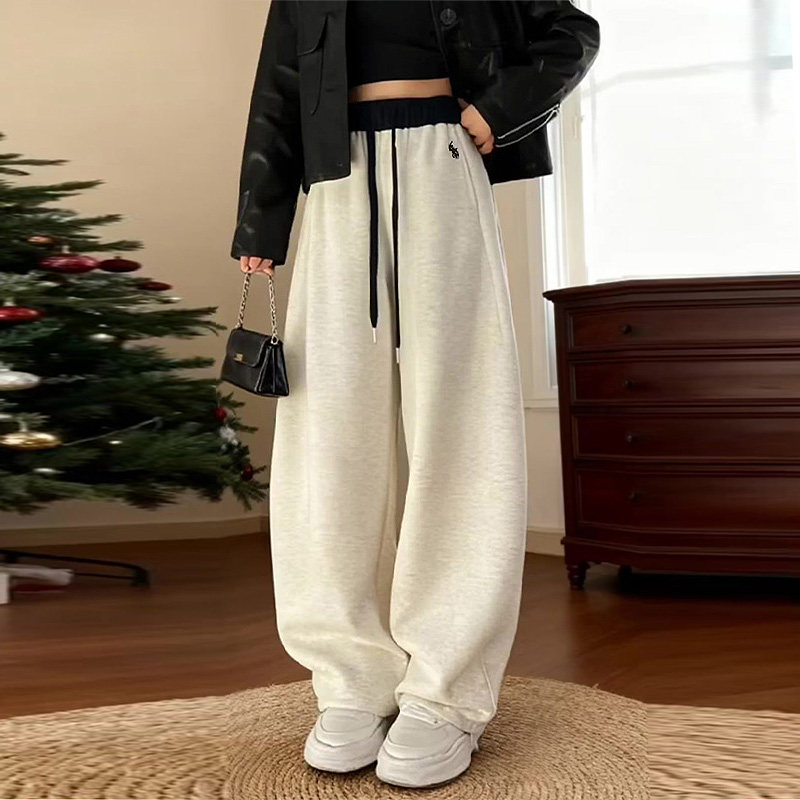 美式撞色拼接运动裤女秋冬季新款高腰休闲阔腿加绒加厚弯刀卫裤子,女装/女士精品,休闲裤,淘宝优惠券,粉丝福利购,淘宝优惠卷