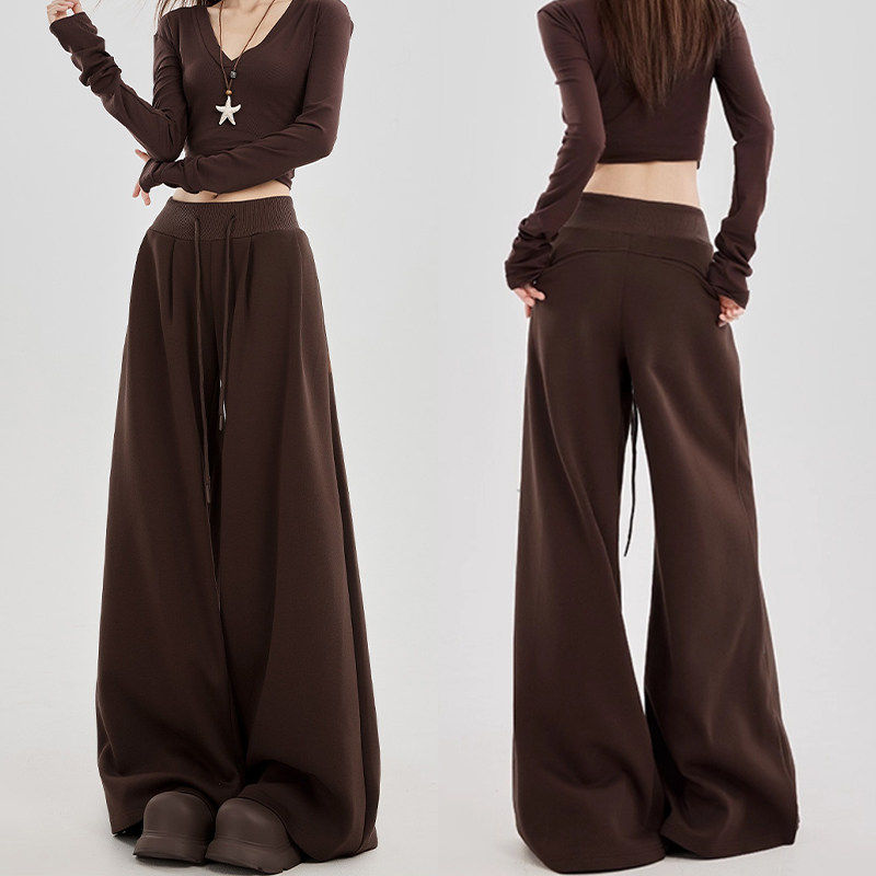 咖色低腰卫裤子女春秋冬新款宽松垂坠感bf慵懒休闲美式运动阔腿裤,女装/女士精品,休闲裤,淘宝优惠券,粉丝福利购,淘宝优惠卷