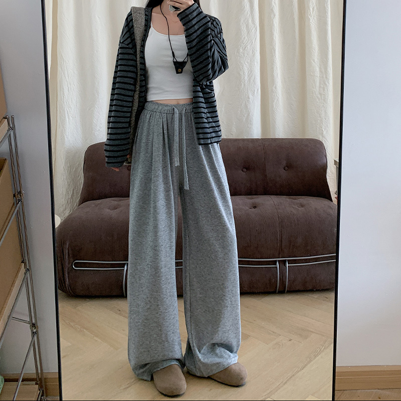 灰色低腰微喇裤女休闲加绒卫裤