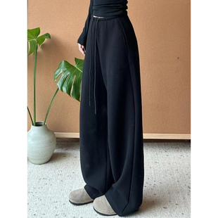 保暖直筒香蕉阔腿裤 黑色运动裤 休闲加绒加厚卫裤 2025新款 女秋冬季