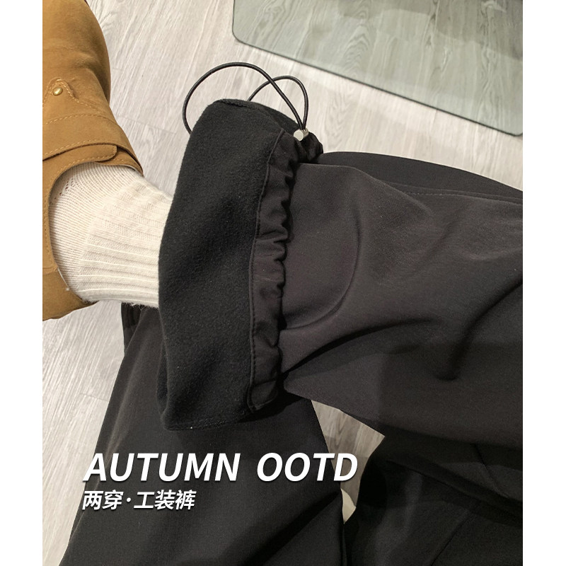 黑色加绒工装裤女款酷飒风伞兵裤