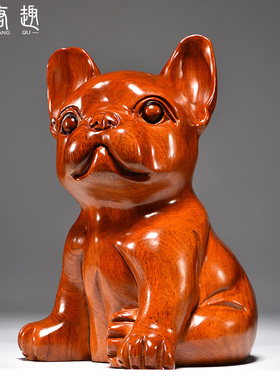 优选花梨木雕狗摆件十二生肖狗实木家居客厅电视柜办公装饰红木工