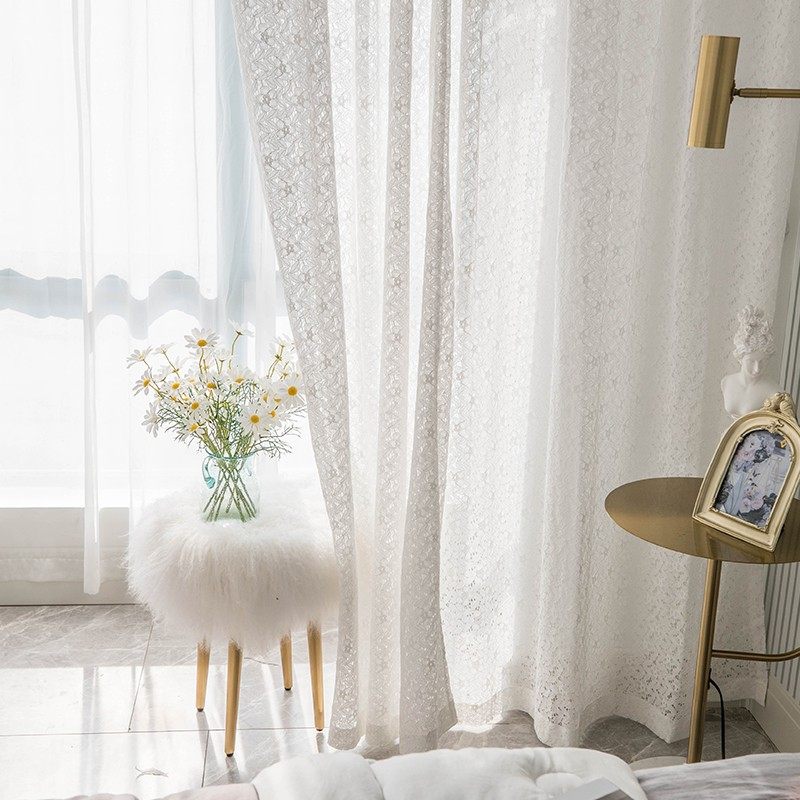 优选白色法式复古森系棉线蕾丝布纱帘田园咖啡馆半帘短帘飘窗窗帘